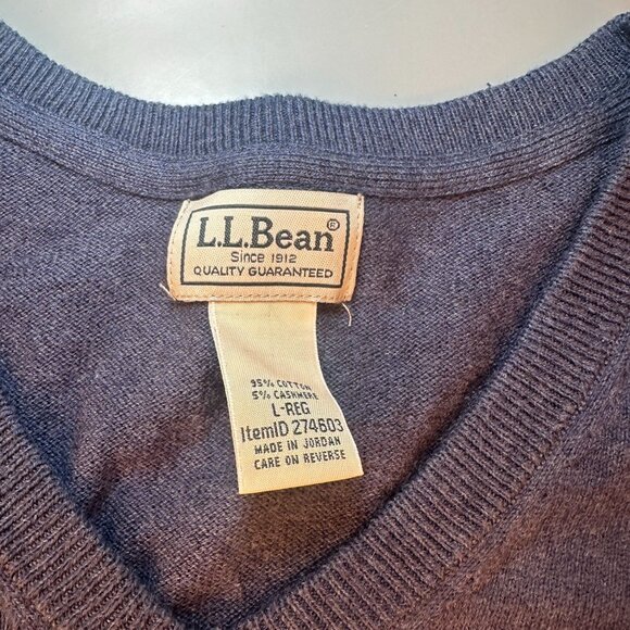LL Bean Cotton V Neck Sweater Men Cashmere Pullover Shirt Long Sleeve Large - Picture 2 of 14